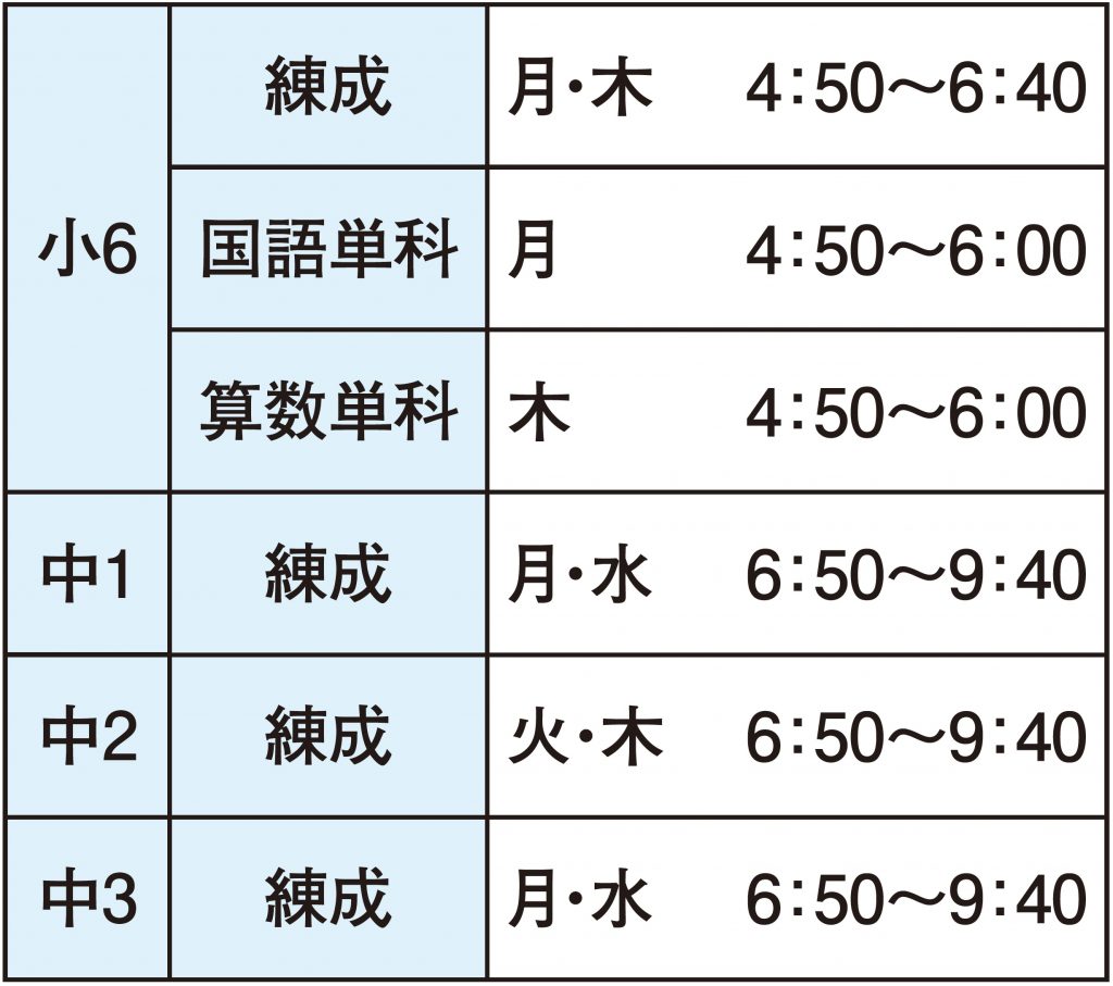 巴スクール時間割 函館の学習塾 函館練成会